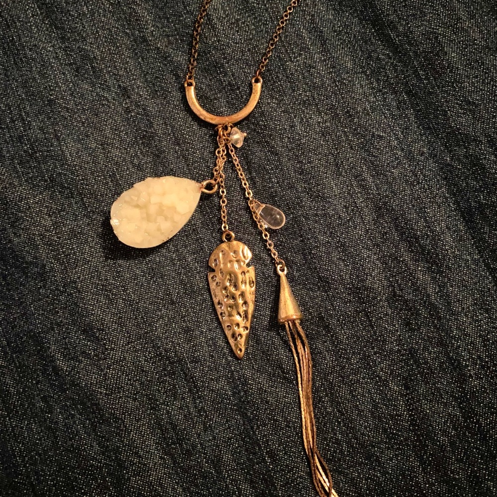 Gold and White Pendant Necklace